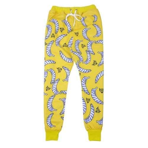 Stylish Elastic Waist Banana Printed Jogger Pants For Women - Yellow S