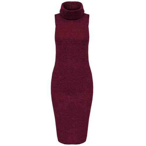 Charming Turtleneck Sleeveless Solid Color Bodycon Women's Dress - Wine Red M
