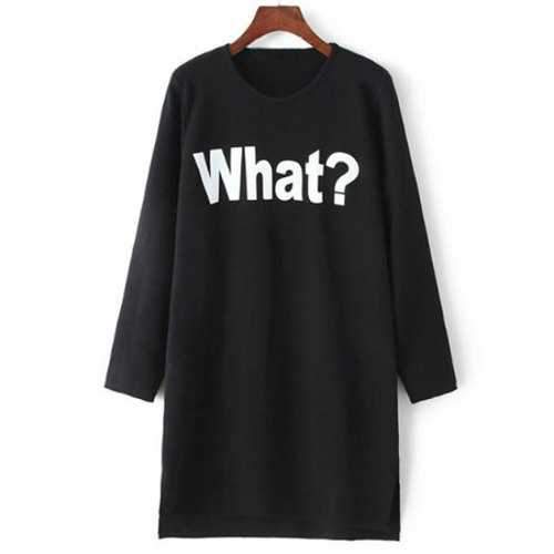Chic Round Neck Long Sleeve Letter Pattern Women's Dress - Black One Size(fit Size Xs To M)