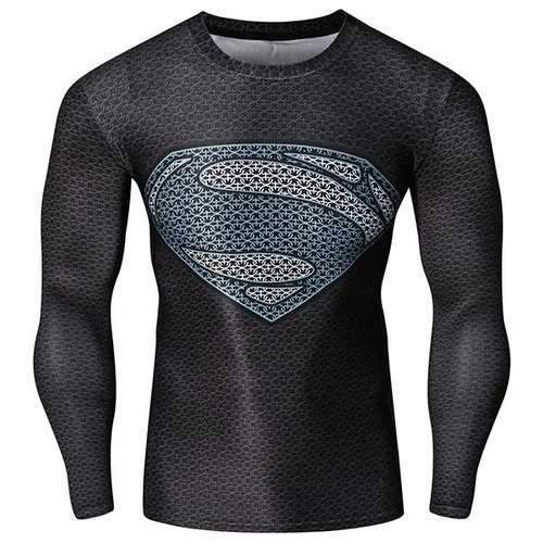 Fashion Round Neck 3D Superman Pattern Skinny Quick-Dry Long Sleeves Men's Superhero T-Shirt - L