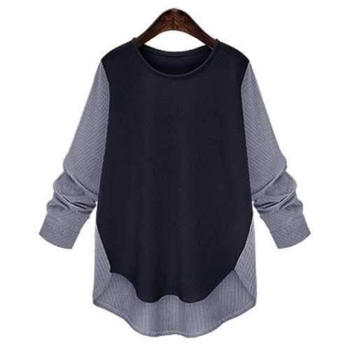 Stylish Scoop Neck Long Sleeves Striped Blouse For Women - Purplish Blue 2xl