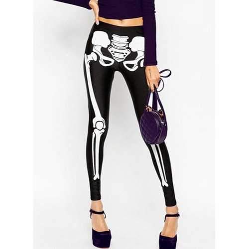 Women's Stylish Skulls Elastic Waist Leggings - Black 2xl