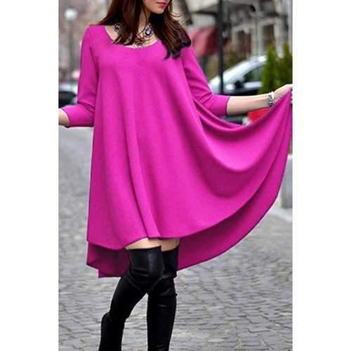 Trendy Scoop Neck 3/4 Sleeve Solid Color Women's Dovetail Dress - Rose S