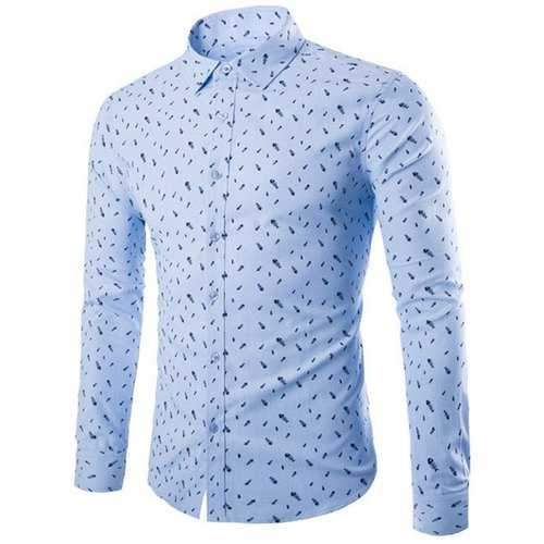 Slimming Shirt Collar Fishbone Print Long Sleeves Men's Casual Shirt - Light Blue L