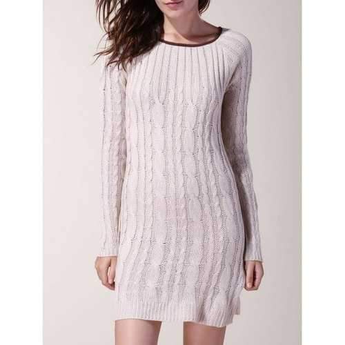 Sweet Scoop Neck Spliced Long Sleeve Sweater For Women - Light Gray L