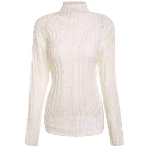 Elegant Solid Color Turtleneck Twist Wave Thick Pullover Sweater For Women - White S