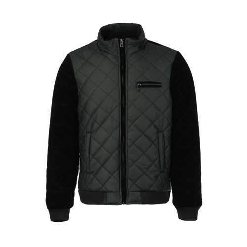 Stand Collar Splicing Design Thicken Cotton-Padded Long Sleeve Men's Jacket - Black Xl