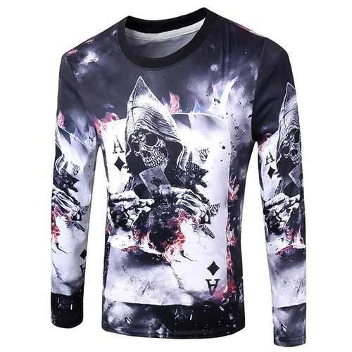 Casual Pullover Poker Skull 3D Printing Long Sleeve Sweatshirt For Men - Black L