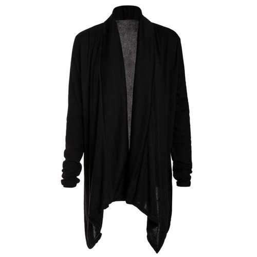 Stylish Shawl Collar Long Sleeve Slimming Pure Color Women's Cardigan - Black L