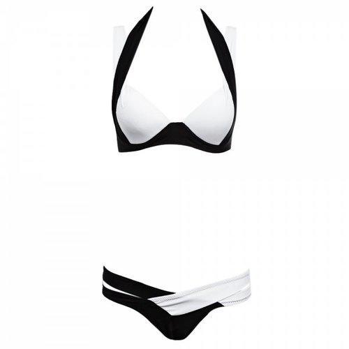 Color Block Strappy Padded Bikini Swimwear - White S