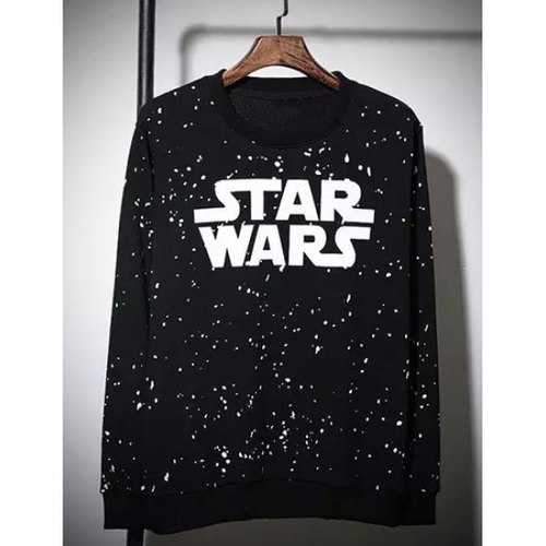 Star Wars Print Splashed Ink Round Neck Long Sleeves Men's Vogue Sweatshirt - Black M