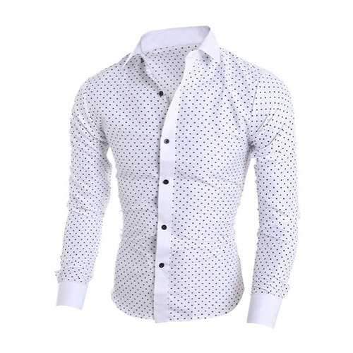 Turn-Down Collar Long Sleeve Stylish Stars Print Shirt For Men - White L