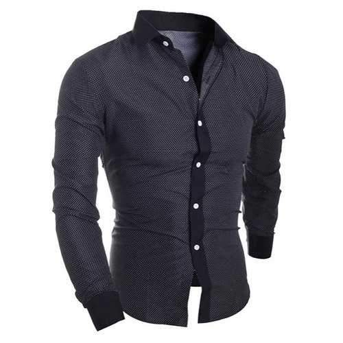 Turn-Down Collar Long Sleeve Splicing Design Polka Dot Shirt For Men - Black L
