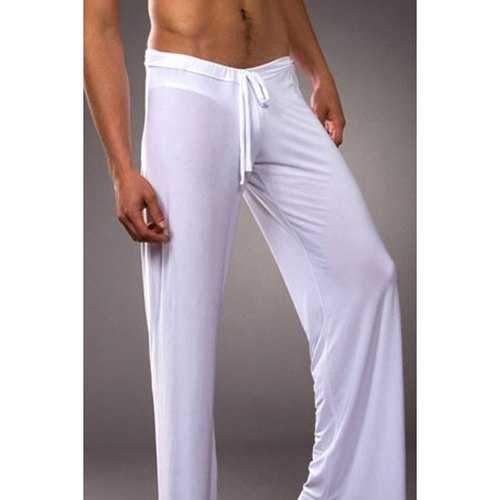Imitated Silk Solid Color Lace-Up Men's Homewear Pants - White L