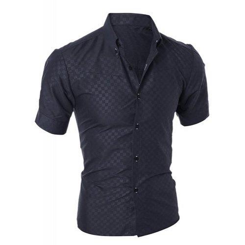 Simple Style Turn-Down Collar Solid Color Short Sleeve Men's Shirt - Black Xl