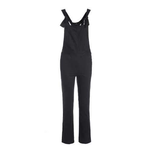 Stylish Adjustable Straps Pockets Solid Color Overalls For Women - Black S