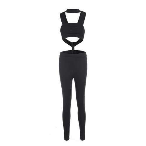 Trendy Off-The-Shoulder Cut Out Women's Jumpsuit - Black L