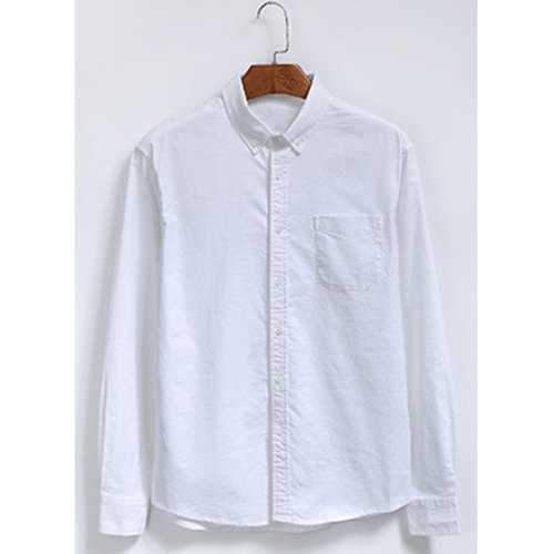 Laconic Shirt Collar One Pocket Long Sleeves Solid Color Shirt For Men - White 2xl