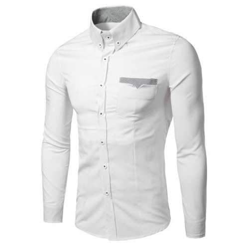 Fashion Turn Down Collar Stripe Long Sleeves Shirt For Men - White M
