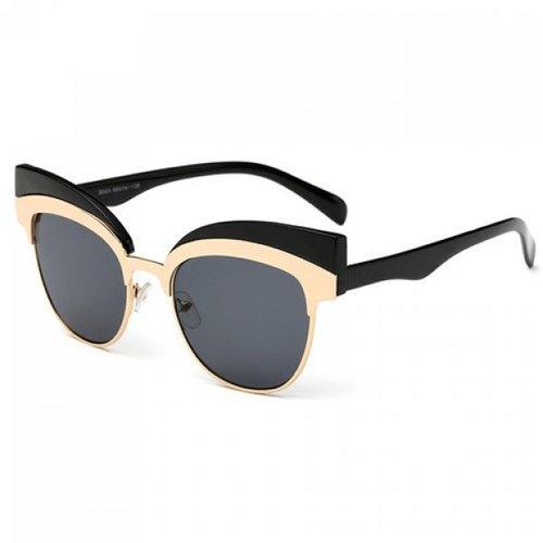Chic Metal Splicing Black Frame Sunglasses For Women - Gray