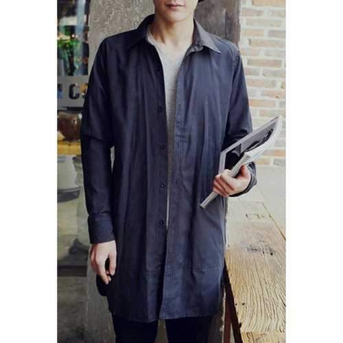 Back Letters Cartoon Print Shirt Collar Long Sleeves Slimming Shirt For Men - Black 2xl