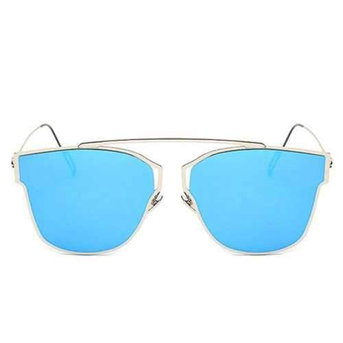 Hollow Out Silver Metal Frame Mirror Sunglasses - Ice Blue