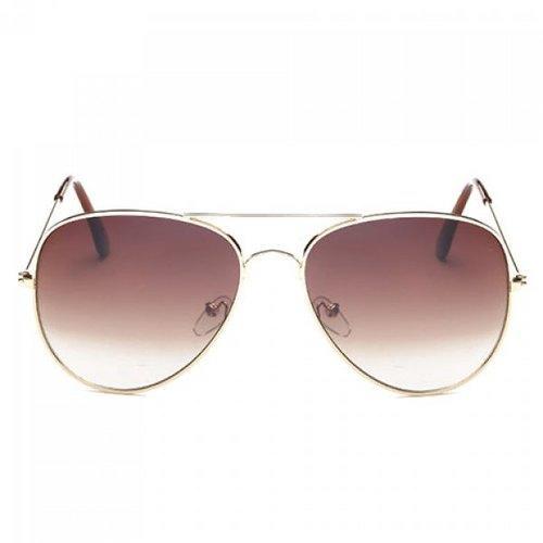 Gradual Color Lenses Metal Frame Pilot Sunglasses - Tea-colored