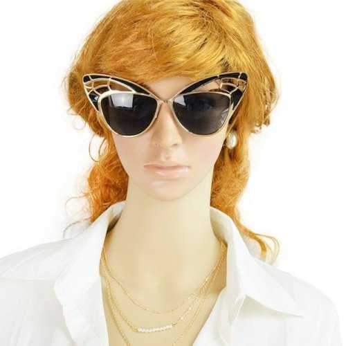 Chic Hollow Out Butterfly Frame Metal Sunglasses For Women - Black