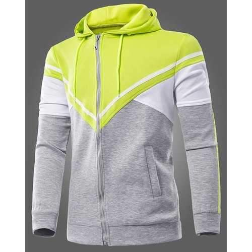 Hooded Color Block Splicing Long Sleeve Men's Hoodie - Gray 2xl