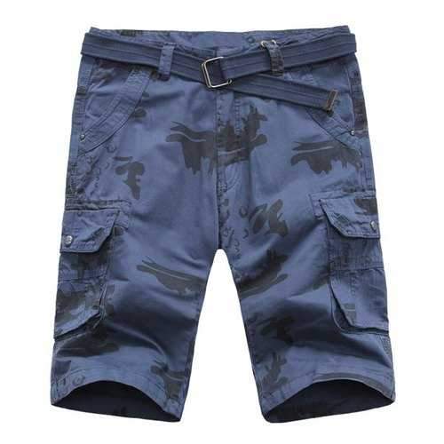 Men's Zip Fly Loose Fit Printing Straight Legs Cargo Shorts - Deep Blue 36