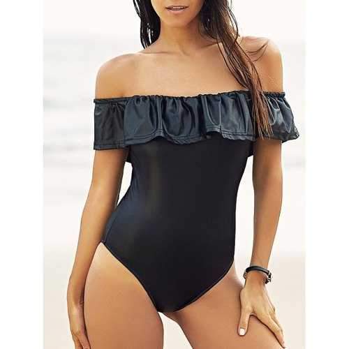 Active Off-The-Shoulder Ruffles Women's Bodysuit - Black S