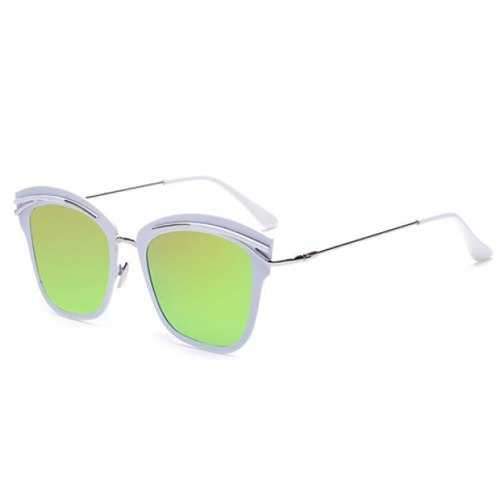 Chic Eyebrow Shape Alloy Embellished White Sunglasses For Women - Light Green