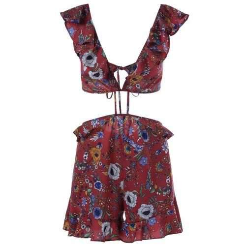 Fashionable Printing V-Neck Dew Waist Jumpsuits For Women - L