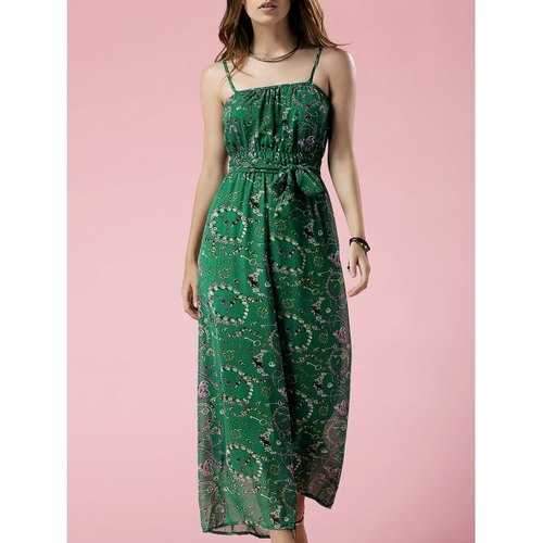 Stylish Cami Green Print Chiffon Women's Jumpsuit - Green L