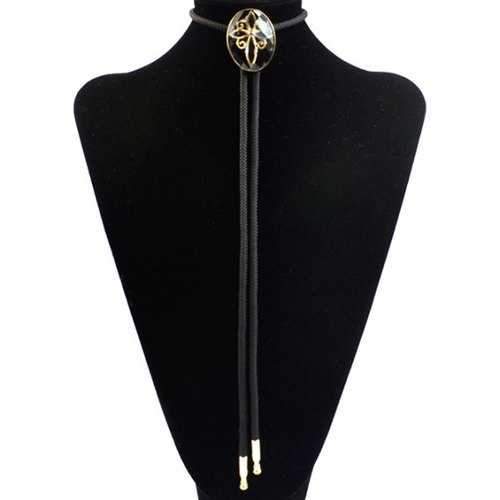 Stylish Retro Flower Design Bolo Tie Necklace - Black