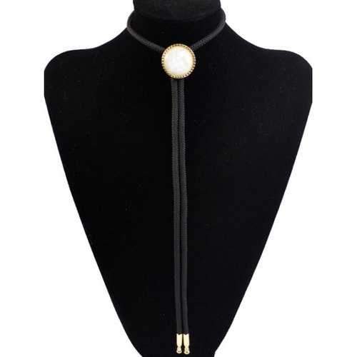 Stylish Round Resin Inlay Bolo Tie Necklace - Black