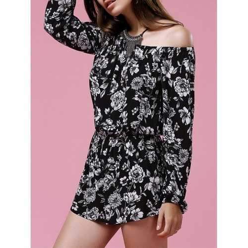 Long Sleeve Off The Shoulder Romper - Black L