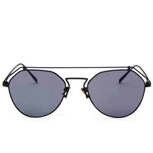 Stylish Curved Nose Bridge Black Pilot Sunglasses - Black