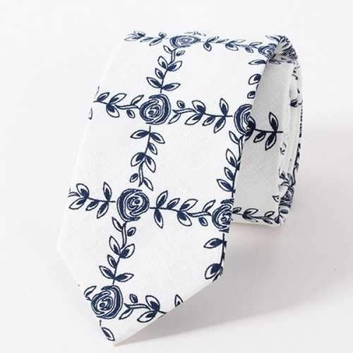 Stylish Flower and Leaves Pattern Casual Style Tie For Men - White