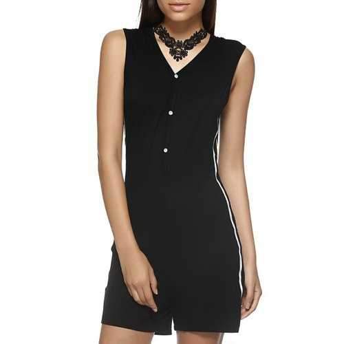 Hooded V Neck Romper - Black M