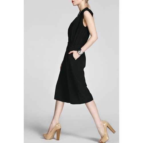 Elegant Sleeveless Cropped Jumpsuit - Black M