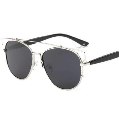 Stylish Street Photograph Style Silver Frame Mirrored Pilot Sunglasses For Women - Black