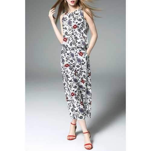 Print Tank Top and Wide Leg Pants - Black S