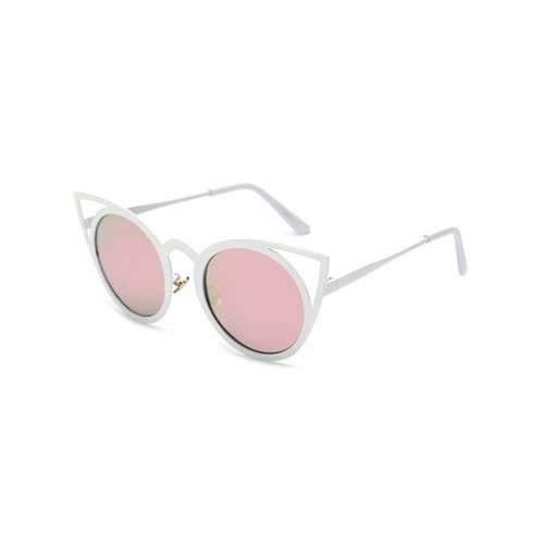 Stylish Cut Out White Mirrored Cat Eye Sunglasses - Pink
