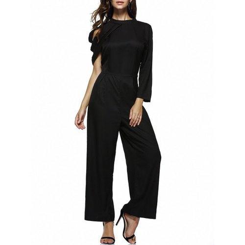 Wide Leg One Shoulder Strappy Jumpsuit - Black Xl