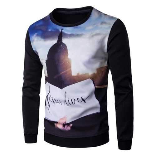 3D Print Crew Neck Long Sleeve Pullover Sweatshirt For Men - Black L