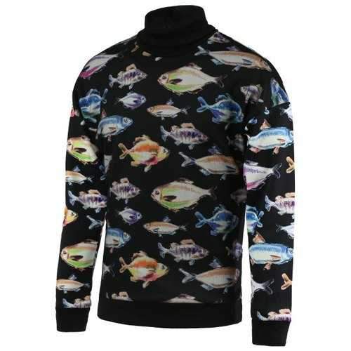 3D Fish Print Turtle Neck Long Sleeve Sweatshirt For Men - Black L
