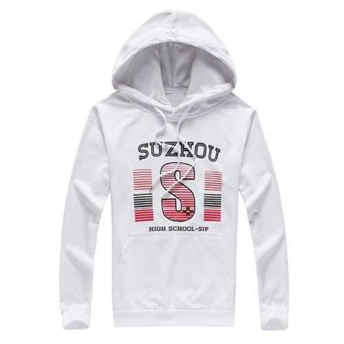 Classic Letter Print Loose-Fitting Long Sleeve Hoodie For Men - White M