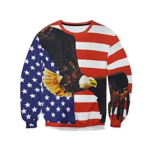 3D Star and Stripe Eagle Print Round Neck Long Sleeve Sweatshirt For Men - 2xl
