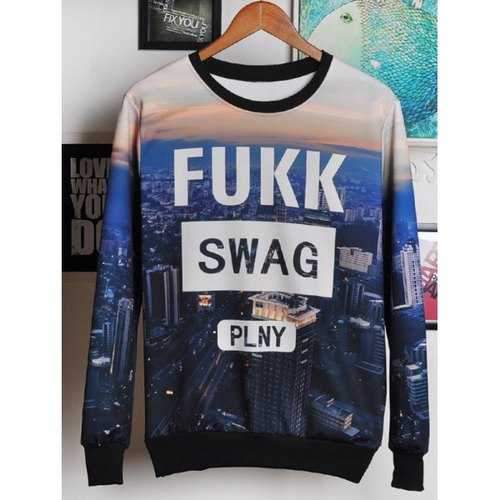 3D Letters and City Print Round Neck Long Sleeve Sweatshirt For Men - S